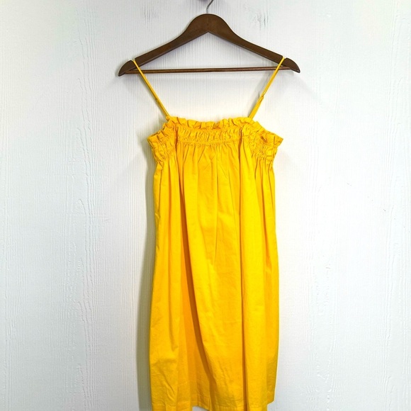 H&M - NWT Bright Yellow Adjustable Straps Smocked Poplin Mini Dress Size XS - Picture 6 of 10